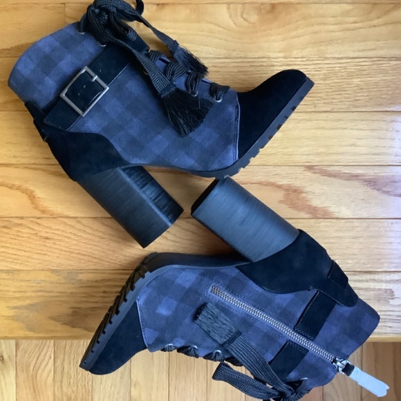 Splendid Celine High Heeled Suede Ankle Boots Black Gray Plaid SZ 9.5 NWOT - Picture 5 of 16